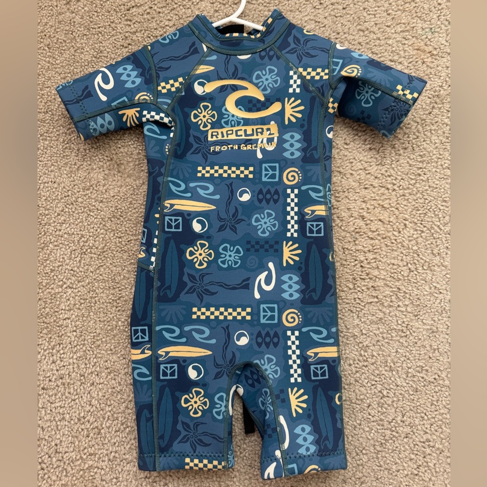 Rip Curl Kids Rashguard - Blue and Yellow Pattern Size 6T
